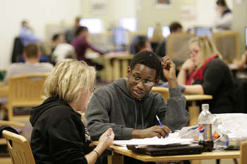 Students studying together, Alden Library, Ohio University