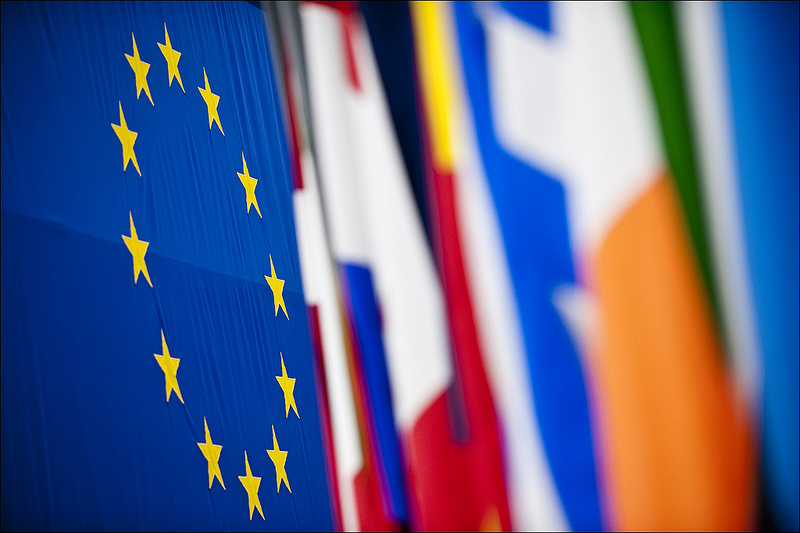 A multitude of colourful flags at the European Parliament in Strasbourg